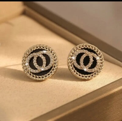 Gold, Black & Rhinestone Eternity Studs