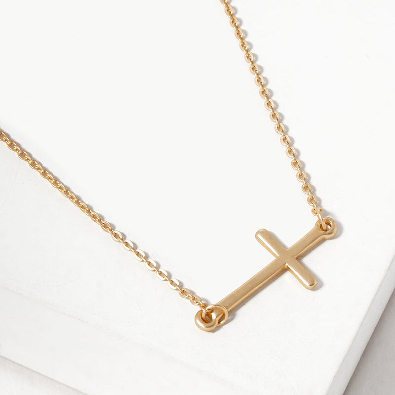 Small Cross Chain Necklace in Gold or Silver