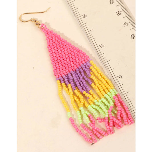 Pink, Purple, Yellow & Green Seed Bead Dangle Earrings