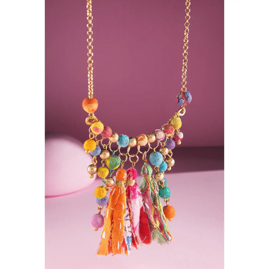 Colorful Fabric Beaded Pendant Necklace