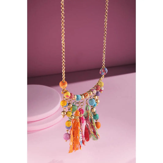 Colorful Fabric Beaded Pendant Necklace