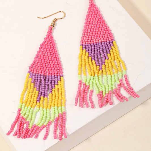 Pink, Purple, Yellow & Green Seed Bead Dangle Earrings