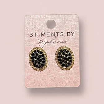 Oval Gold & Black Rhinestone Stud Earrings