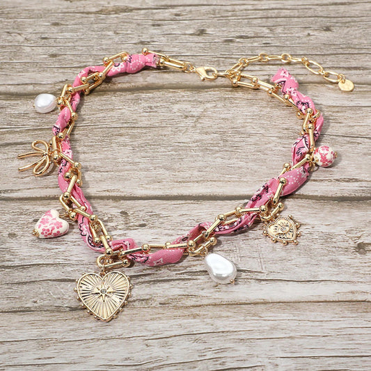 Pink Bandana Chain & Charm Necklace