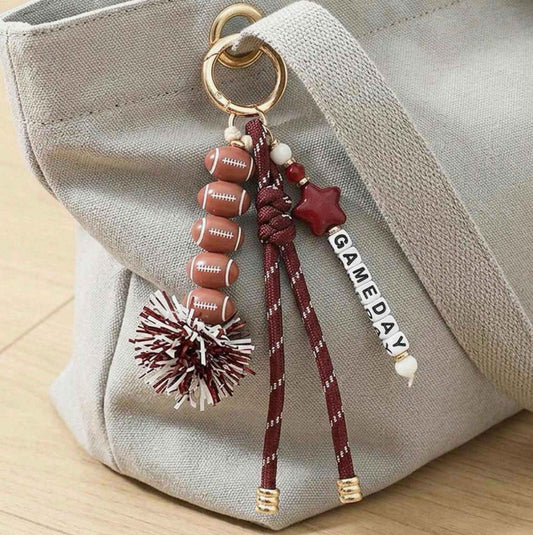 Maroon & White Gameday Football Keychain
