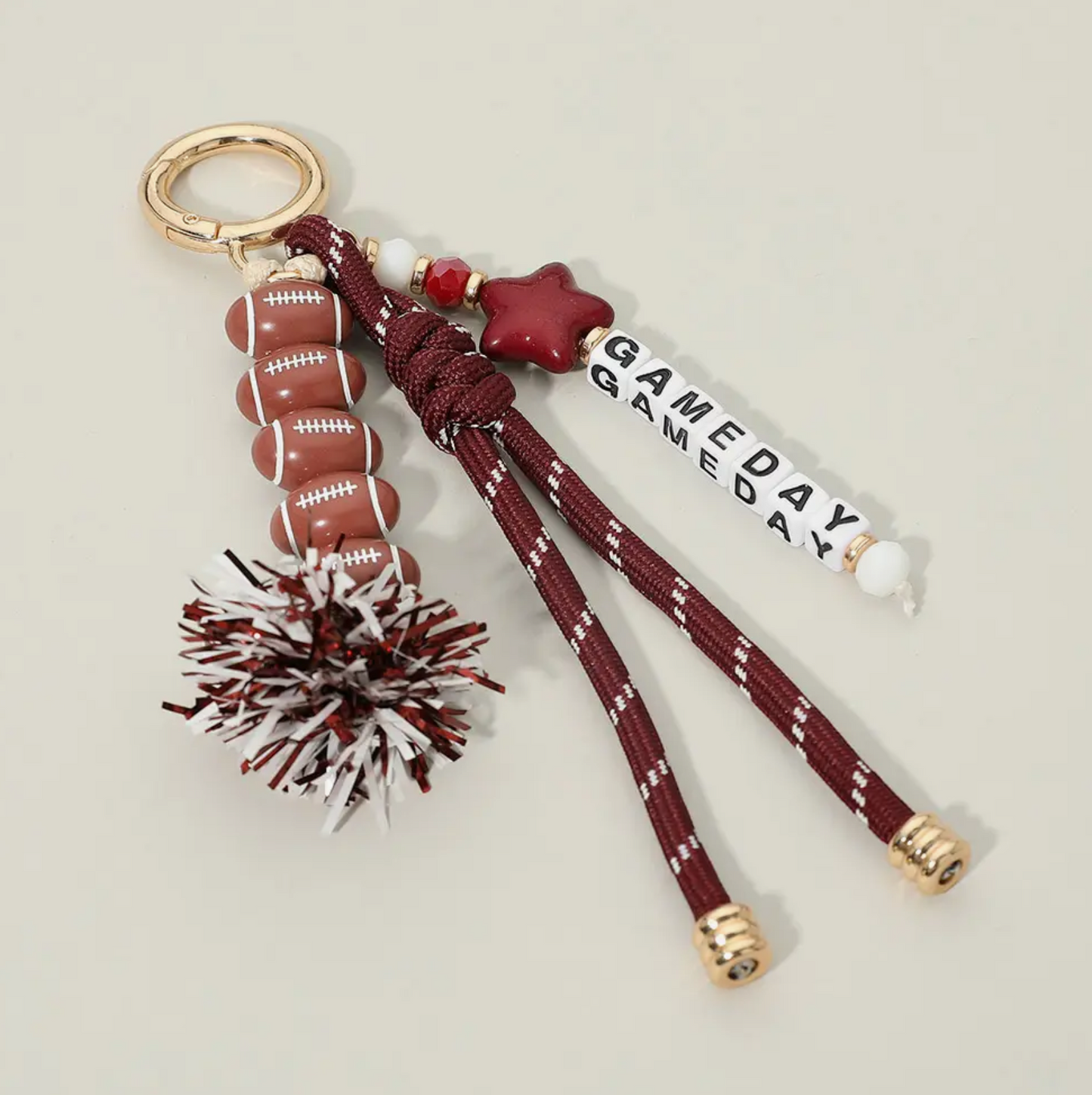 Gameday Football Keychains - Maroon & White