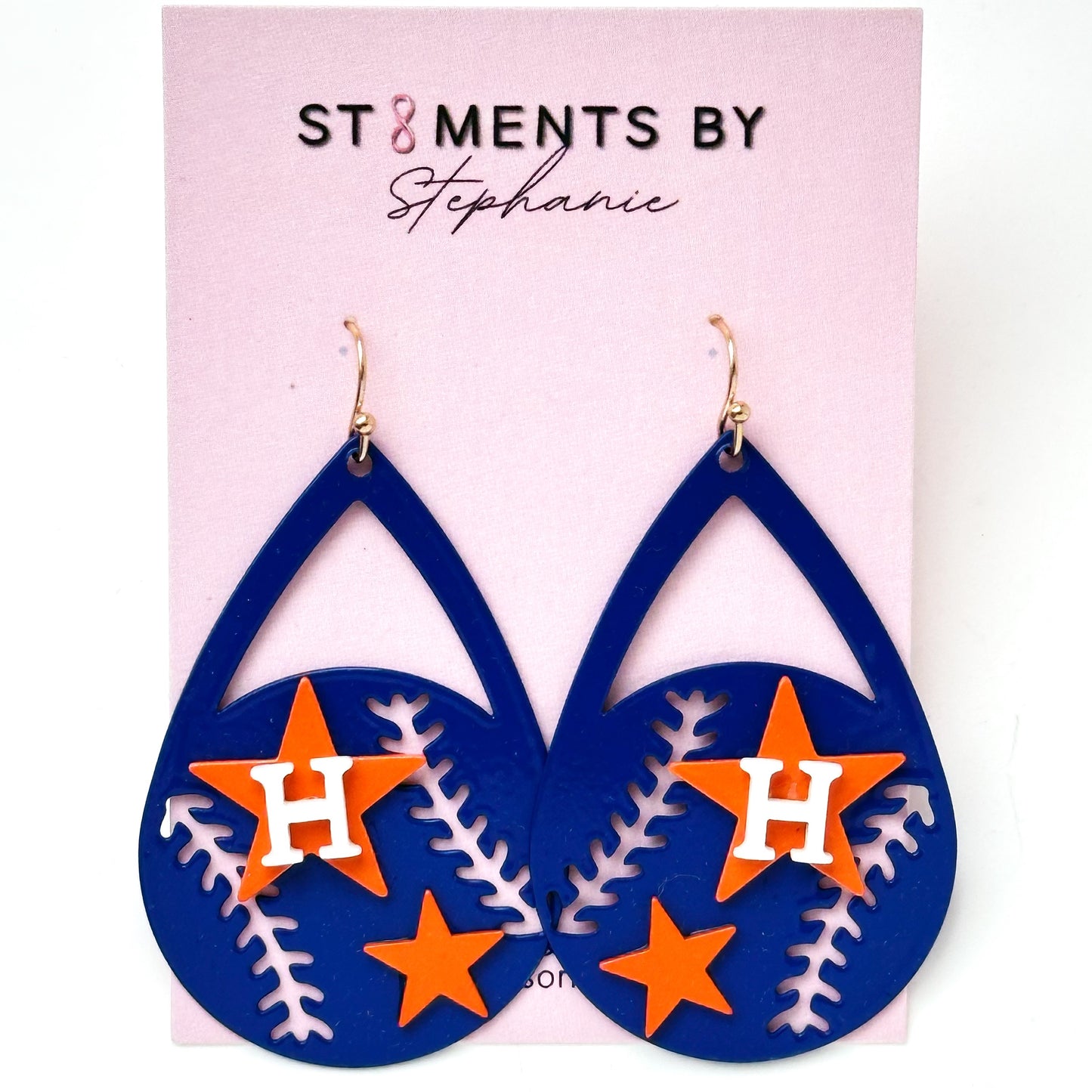 Astros Themed Earrings (Blue with Orange Stars)