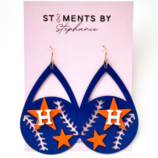 Astros Themed Earrings (Blue with Orange Stars)