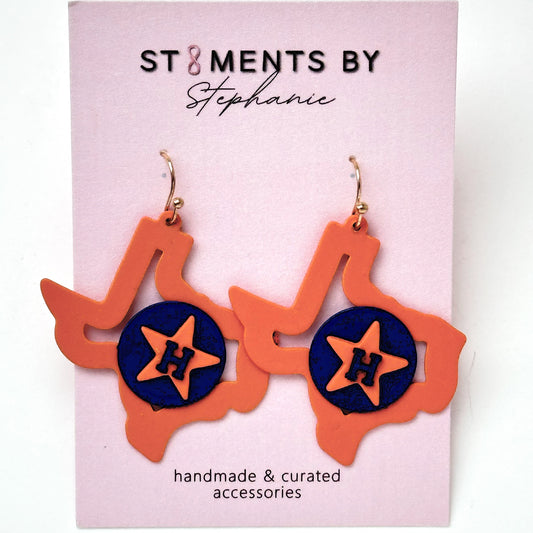 Astros Themed Earrings (Texas Orange, Blue Star)