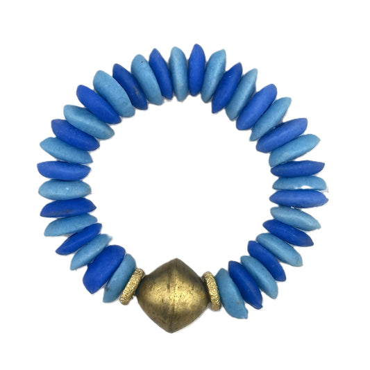 Blue Ashanti Glass Saucer Stretch Bracelet