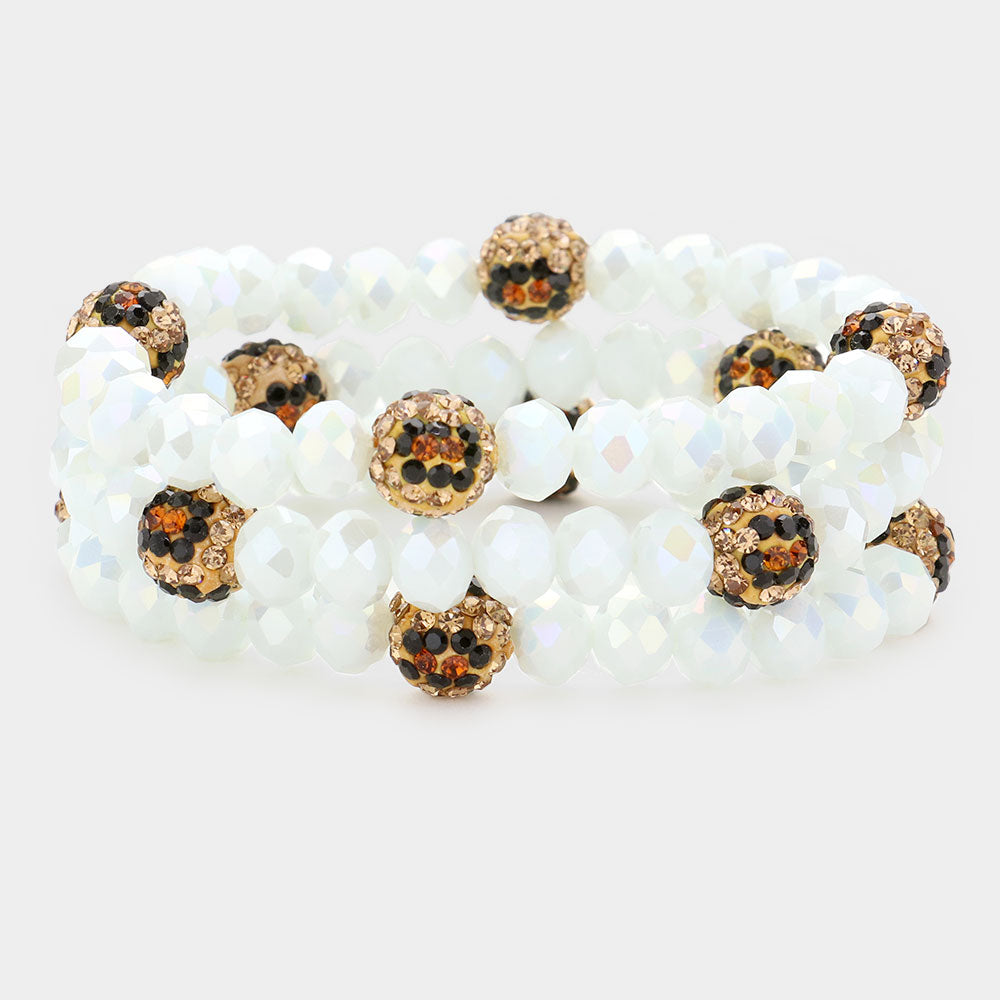White Faceted & Leopard Bead Bracelet Trio
