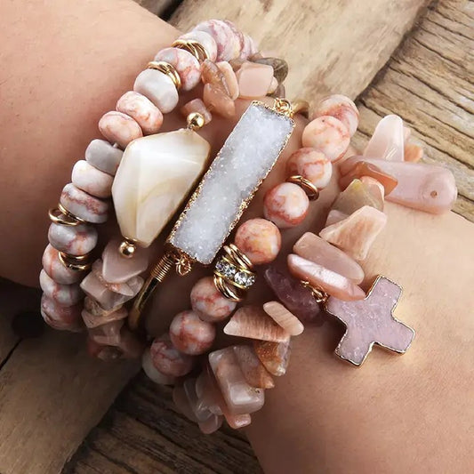 Pink 5-Piece Beaded Bracelet Stack
