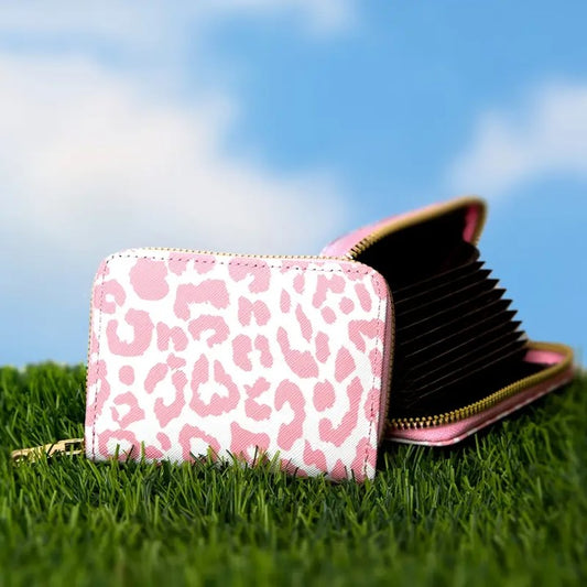 Mini Zip Wallet - Pink & White Leopard