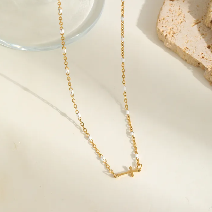 Delicate Cross with Pearl Necklace