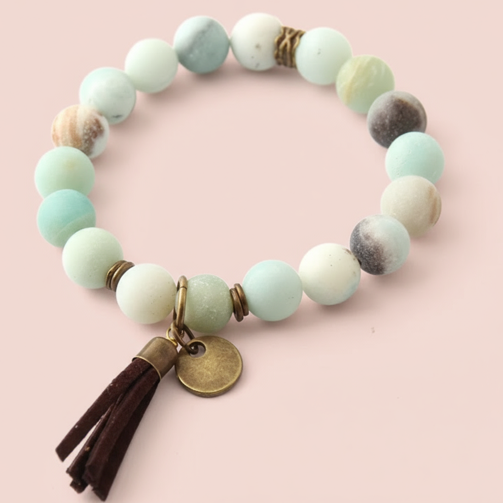 Amazonite Bracelet with Leather Tassel