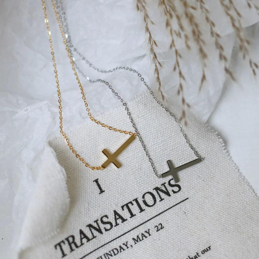 Small Cross Chain Necklace in Gold or Silver