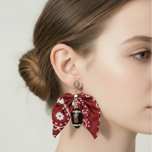 Maroon & White Football Scarf Earrings