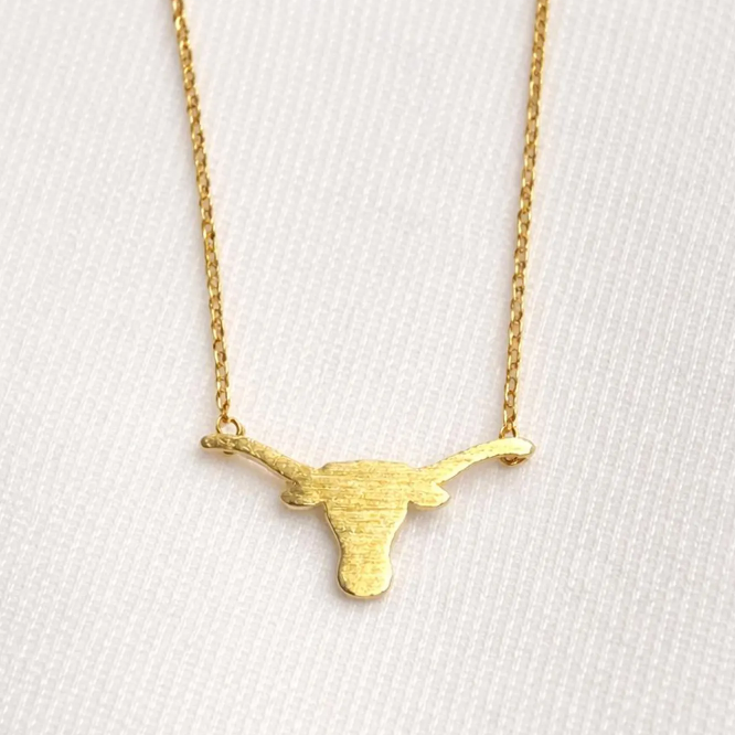 18K Gold Dipped Longhorn Steer Head Necklace
