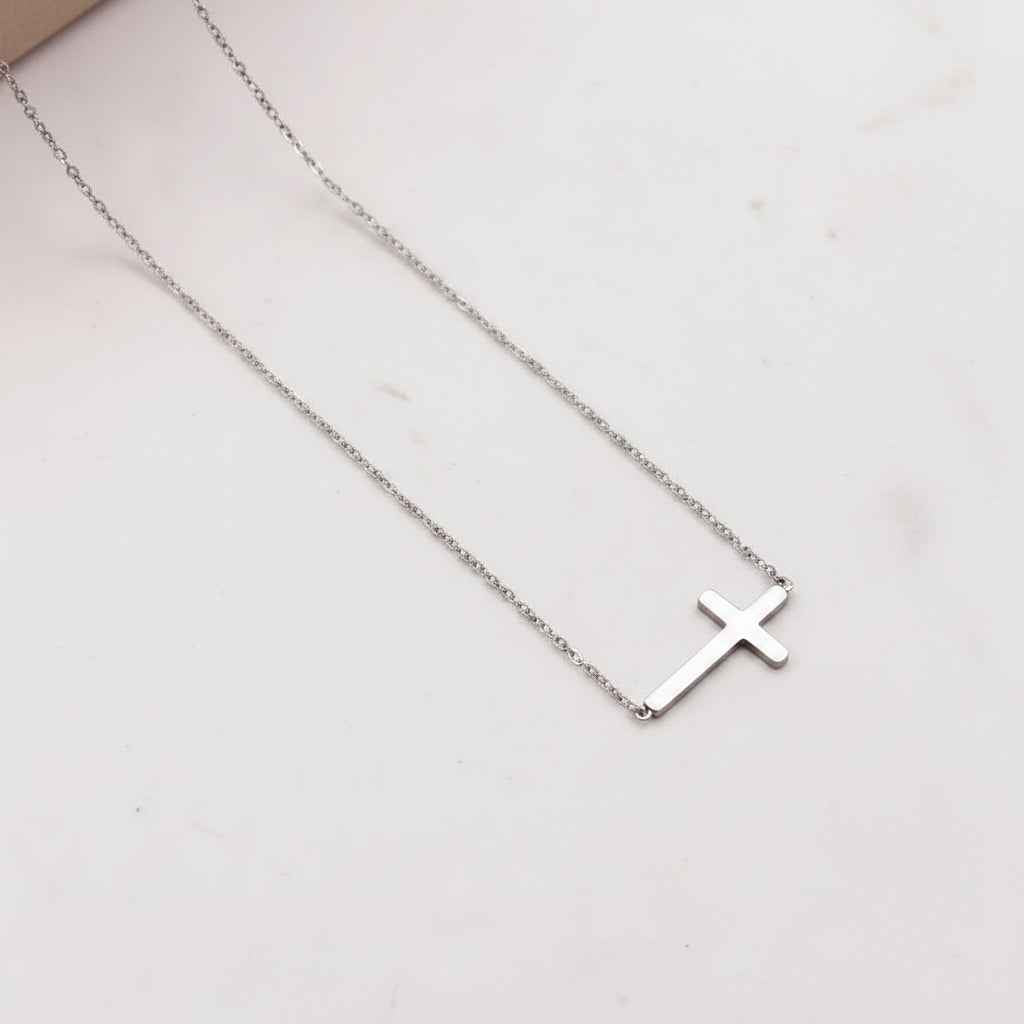 Small Cross Chain Necklace in Gold or Silver