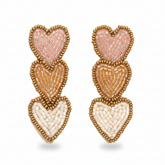 Beaded Heart Drop Earrings