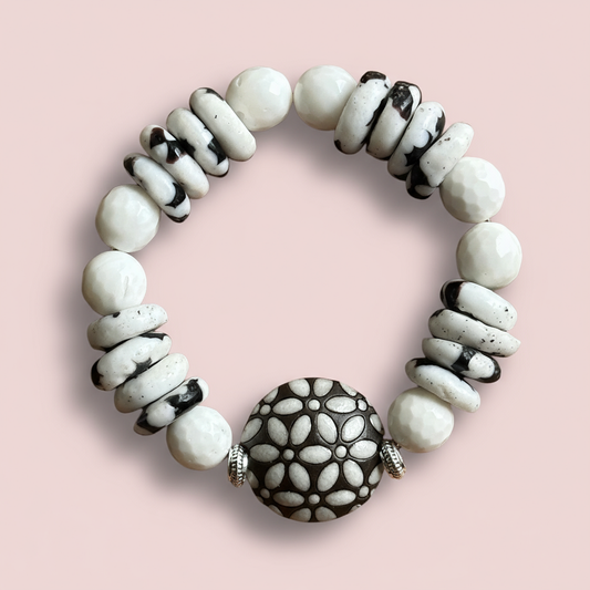 Black & White Fused Glass Bracelet