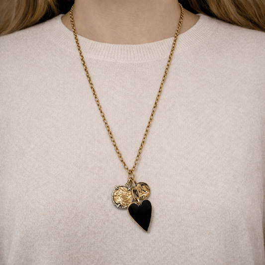 Black Enamel Heart Charm Necklace
