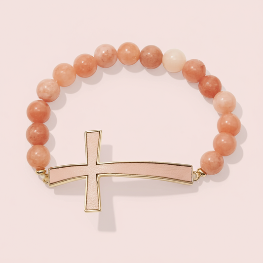 Coral Cross Stretch Bracelet 1