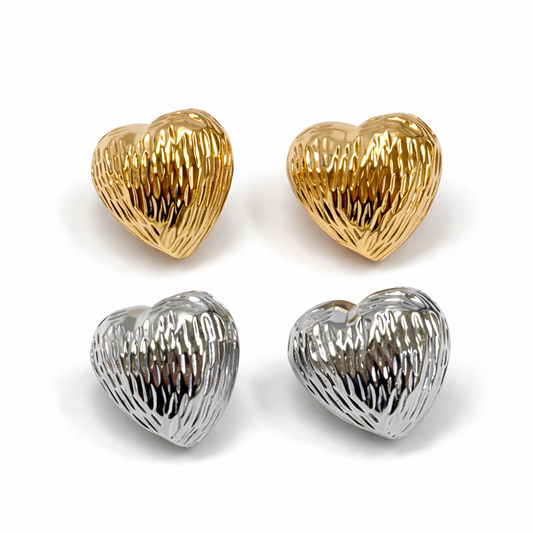 Textured Heart Stud Earrings