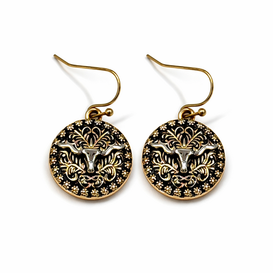 Texas Longhorn Medallion Earrings
