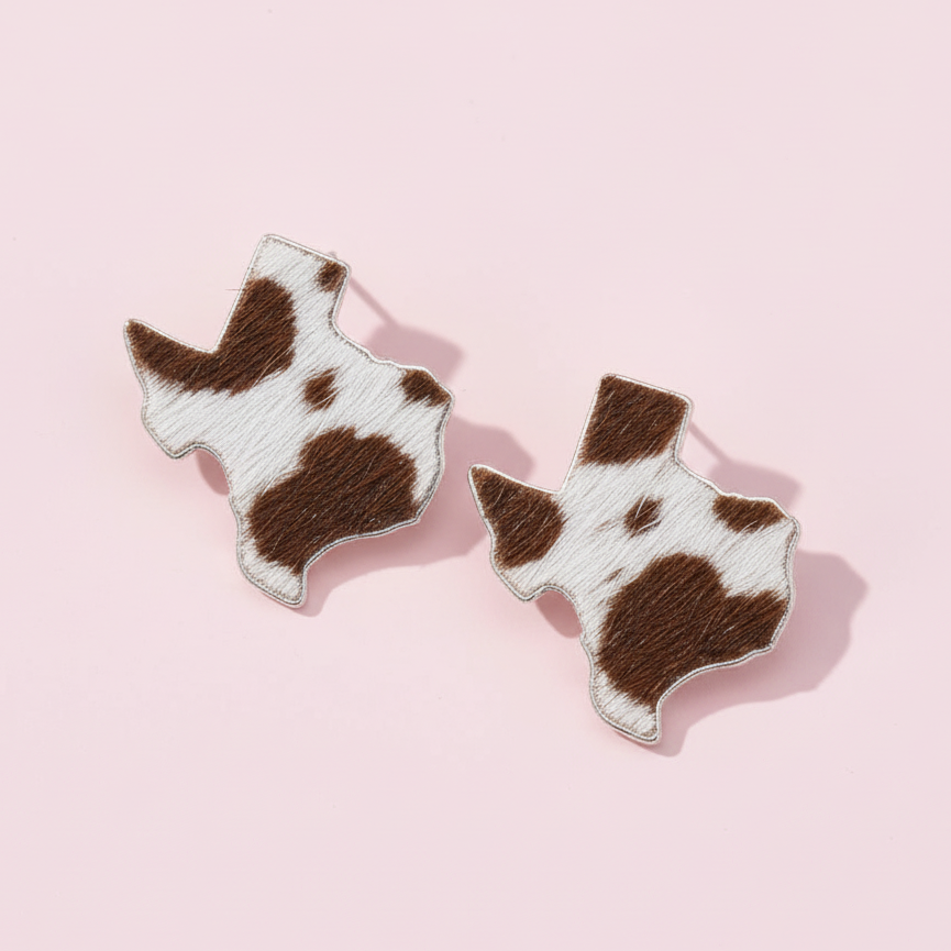 Genuine Leather Texas Earrings White/Brown Square