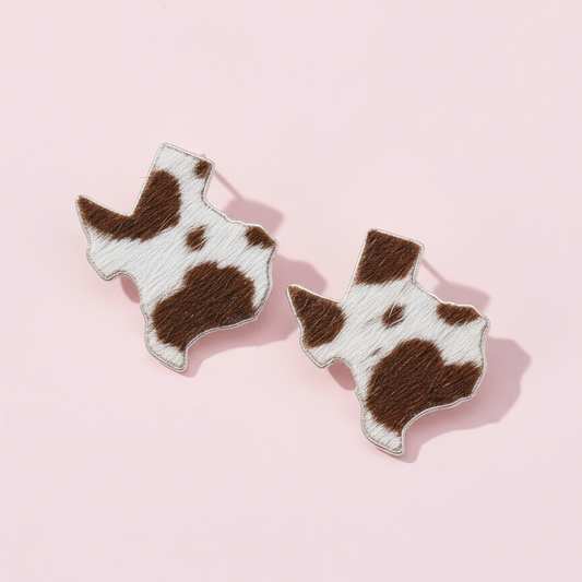 Genuine Leather Texas Earrings White/Brown Square