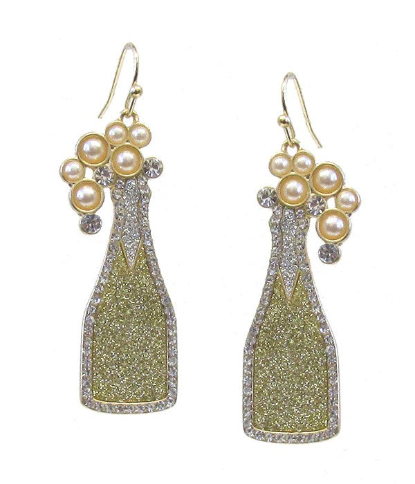 Gold Glitter Champagne Bottle Earrings
