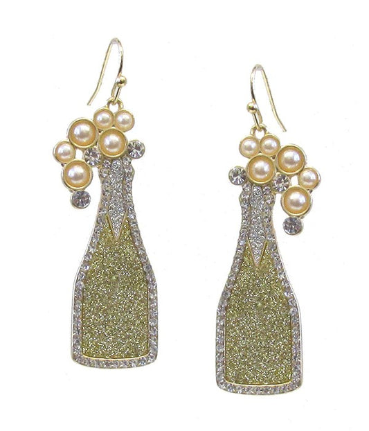 Gold Glitter Champagne Bottle Earrings