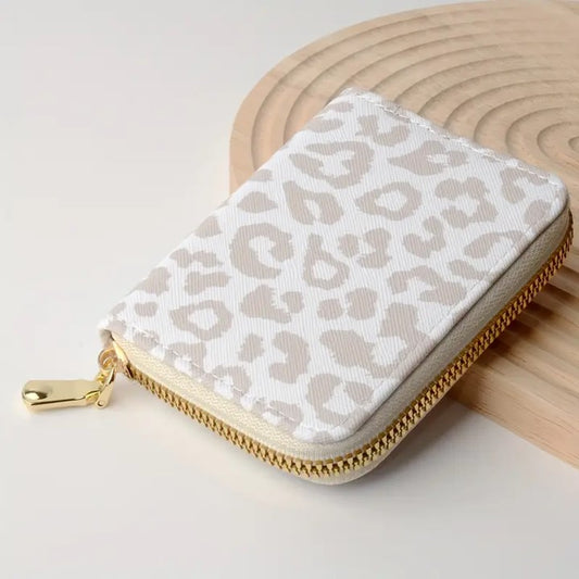 Mini Zip Wallet - Beige & White Leopard