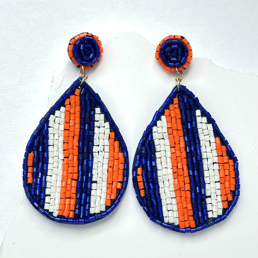 Astros Themed Earrings (Blue Orange Stripe)