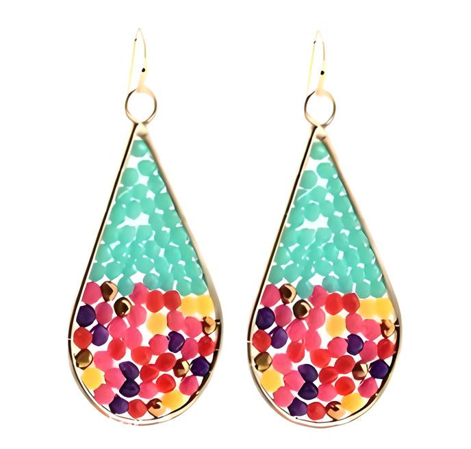 Multi-Color Beaded Teardrop Dangle Earrings