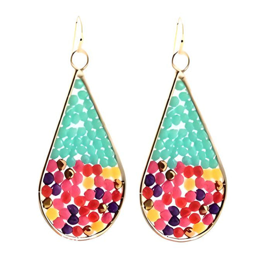 Multi-Color Beaded Teardrop Dangle Earrings
