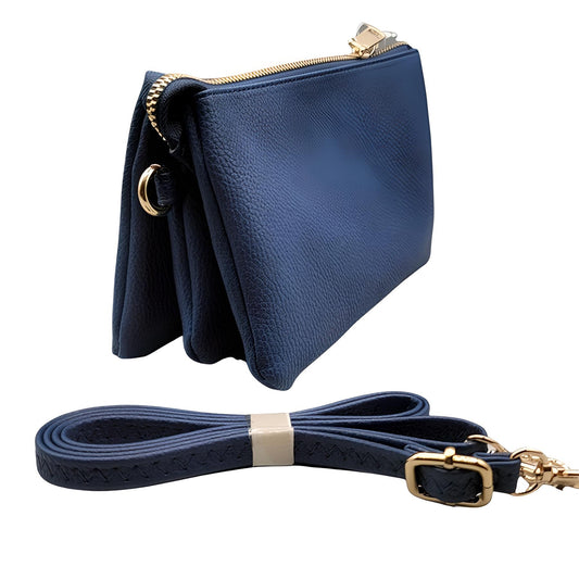 Navy Pebbled Vegan Leather Cross Body Bag