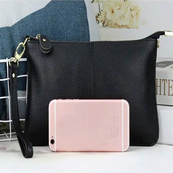 Small Black Genuine Leather Cross Body Clutch Bag