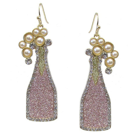 Pink Glitter Champagne Bottle Earrings