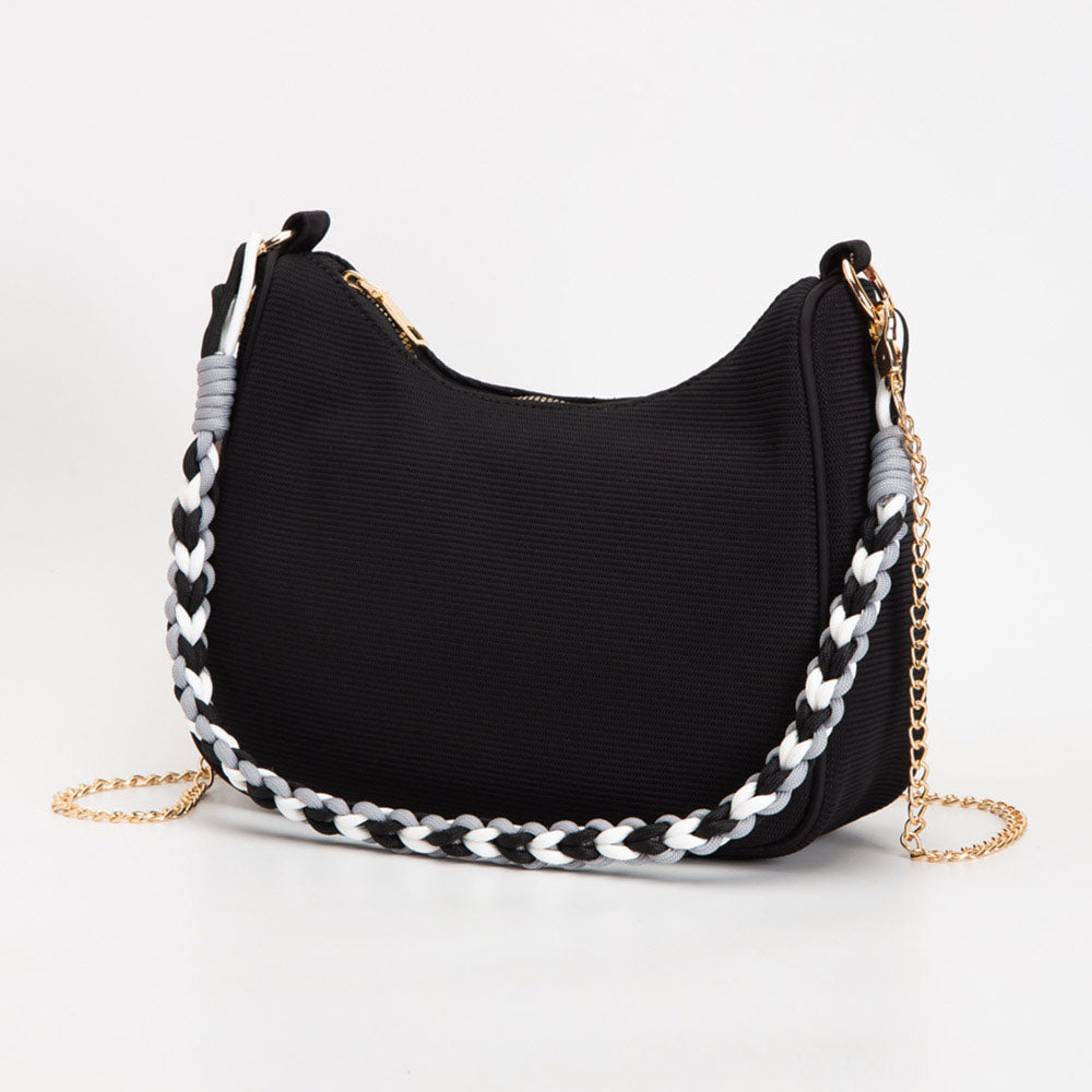 Black Pique Hobo Bag with a Braided Strap