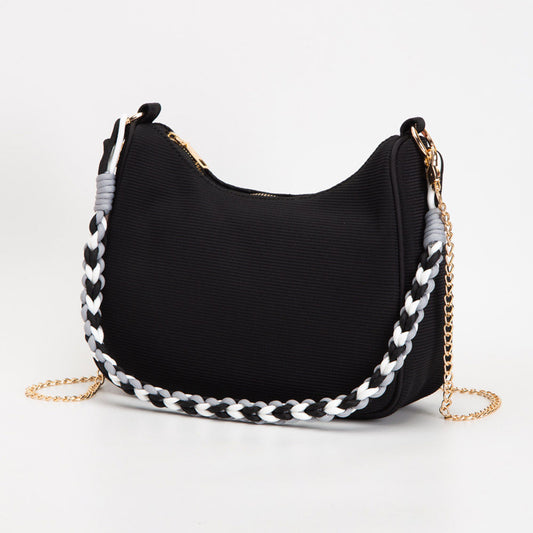 Black Pique Hobo Bag with a Braided Strap