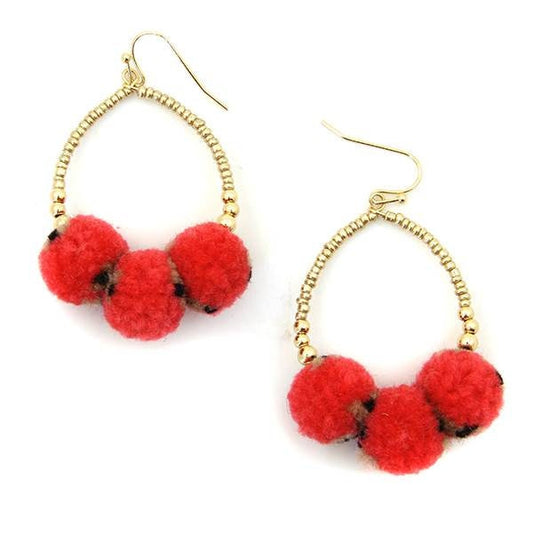 Red & Black Pom Pom Earrings