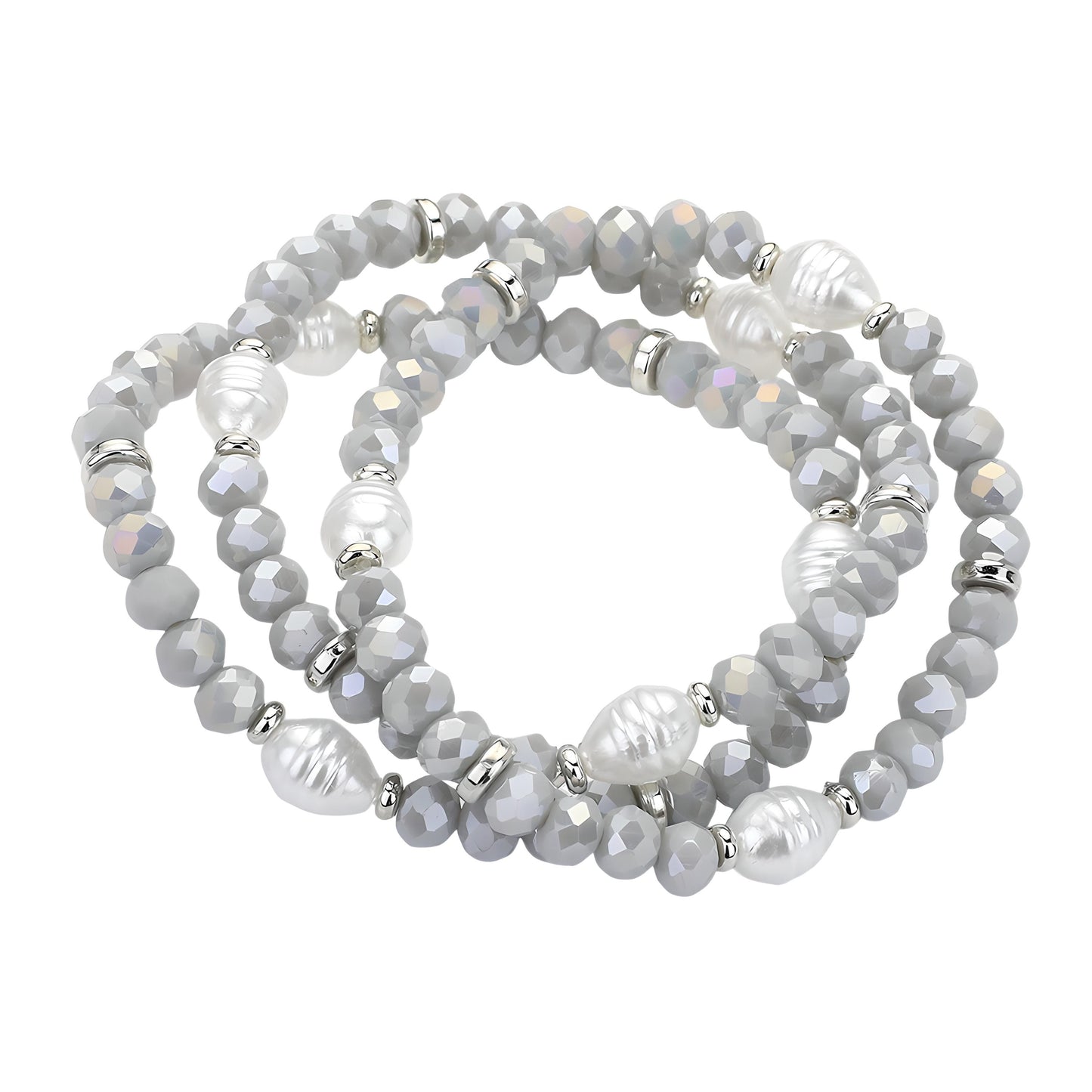 Light Gray Faceted and Pearl Bead Stack