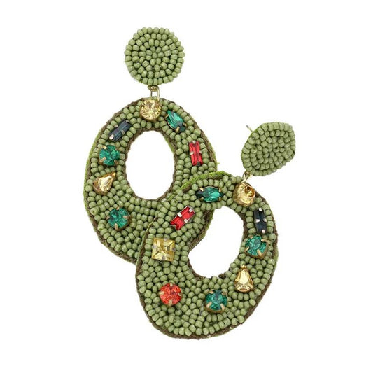 Green Beaded Dangle Earrings
