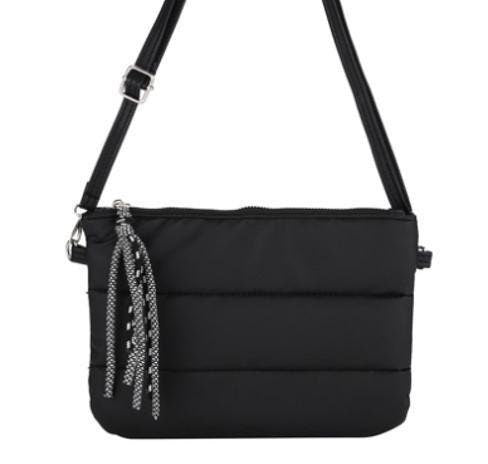 Nylon Tassel Cross Body Bag - Black