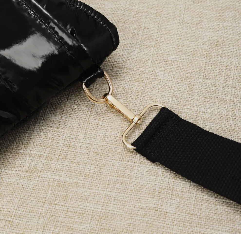 Glossy Black Puffer Cross Body Bag