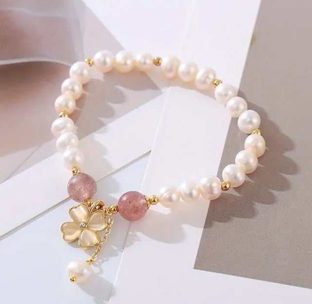 Pearly Pink Four-Leaf Clover Bracelet