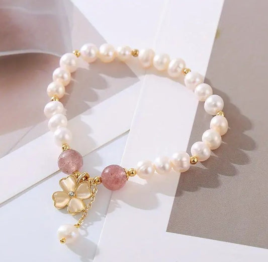 Pearly Pink Four-Leaf Clover Bracelet