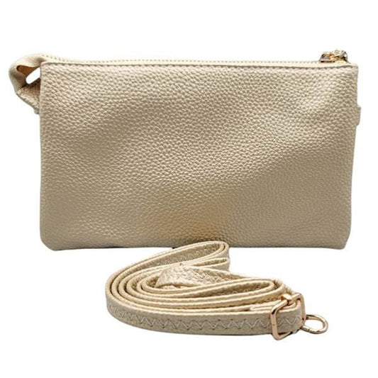 Gold Pebbled Vegan Leather Cross Body Bag